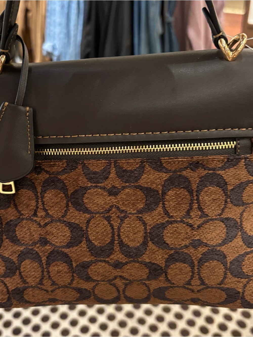 Coach Brown Signature Canvas Satchel with Dark Brown Leather Trim